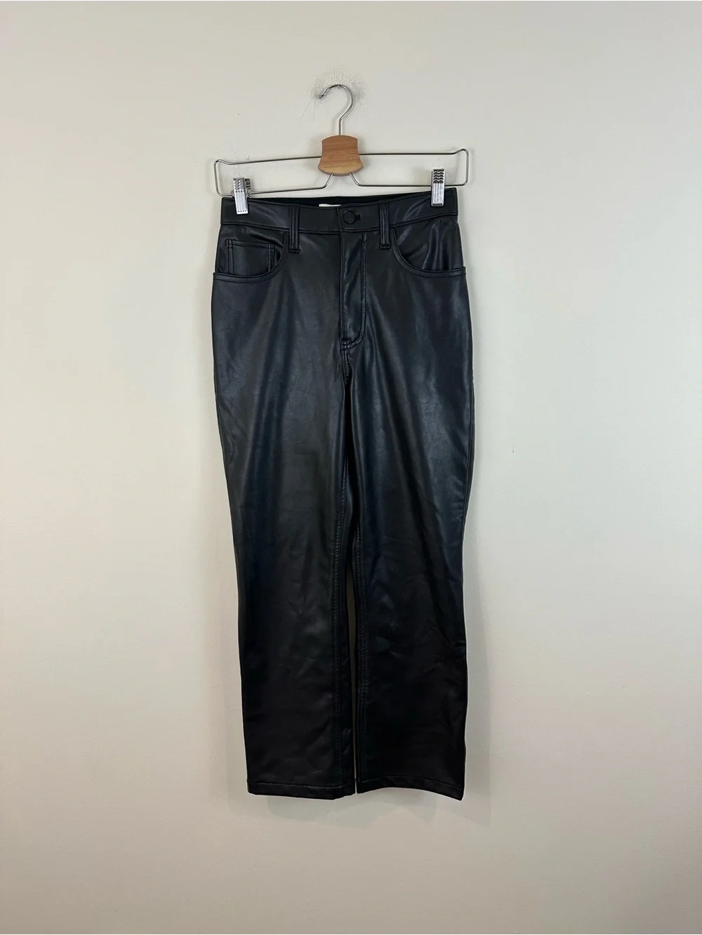 Abercrombie & Fitch Black Faux Leather 90s Straight Leg High Rise Pants Size 2XS